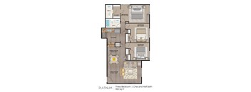 the floor plan of three bedroom one and half baths