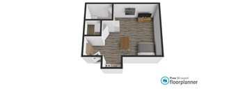 A floor plan of a house with a kitchen, living room, and two bedrooms.