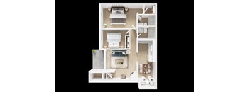 A white model of a house with a kitchen, living room, and bathroom.