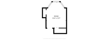 A black and white floor plan of a room sized 10'4" x 13'7".