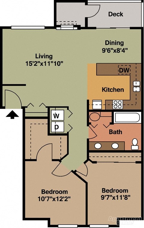 a floor plan of a two bedroom apartment with a den and bathroom