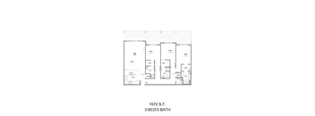 A floor plan for a 3 bedroom 3 bathroom apartment at 1572 S.F.