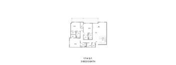A floor plan for a 3 bedroom/3 bathroom apartment.