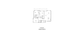 A floor plan for a 3 bedroom/3 bathroom apartment at 1718 S.F.