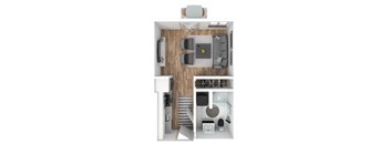 a stylized floor plan with a bedroom and a living room at The Hub, Lacey, WA, 98503