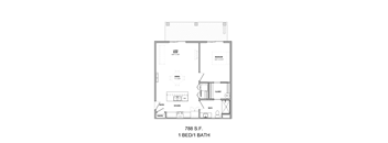 A floor plan of a one bedroom apartment with a bath.