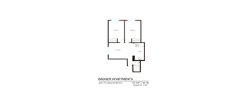 A floor plan for Badger Apartments shows two bedrooms, a living room, a kitchen, and a bathroom.