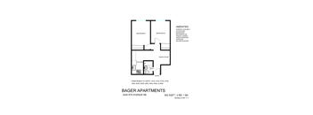 A floor plan for Bager Apartments shows two bedrooms, a dining room, kitchen, and bath.