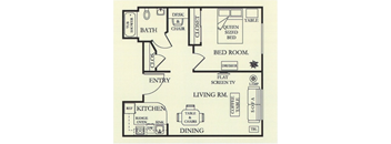 a floor plan for a bedroom house with a bathroom and a bed