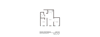 A black and white diagram of apartment unit #13 at Cedar Apartments.