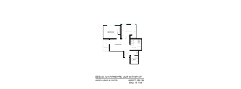 A floor plan for a Cedar Apartments unit with two bedrooms and a living room.