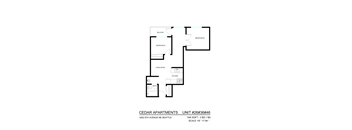 A floor plan for Cedar Apartments shows three bedrooms, a living room, a kitchen, and a bathroom.