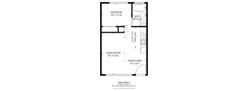 A floor plan of a one bedroom apartment for Cornerstone Apartments
