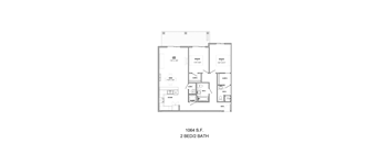 A floor plan for a 2 bedroom/2 bath home.