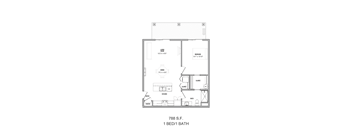 A floor plan of a 788 S.F. 1 Bed/1 Bath apartment.