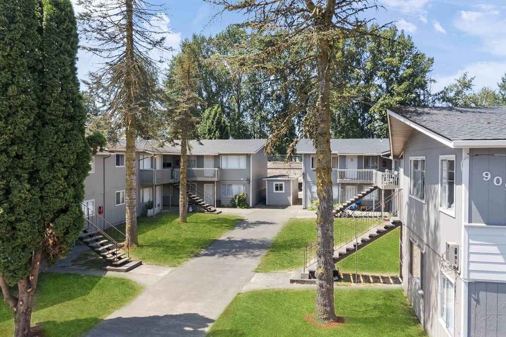 our apartments offer a park like setting with paths for residents to walk through