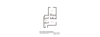 A floor plan for Dry Creek Apartments shows a living room, a kitchen, a bathroom and a bedroom.