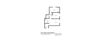 A floor plan for Dry Creek Apartments shows two bedrooms, a living room, a kitchen, and a bathroom.