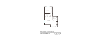 A floor plan for Dry Creek Apartments shows a living room, a kitchen, a bath, and a bedroom.