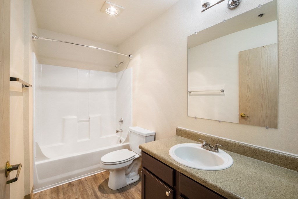 the preserve at ballantyne commons apartment bathroom with sink toilet and shower