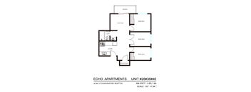 A black and white diagram of a floor plan for a three bedroom apartment.