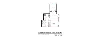 A black and white image of a floor plan for a 1/8th apartment.