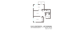 A floor plan for Echo Apartments shows two bedrooms, a living room, a kitchen, and a bathroom.