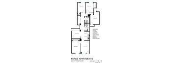 A black and white diagram of the apartment layout for Forde Apartments.