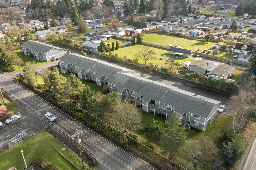 an aerial view of a group of houses in a neighborhood