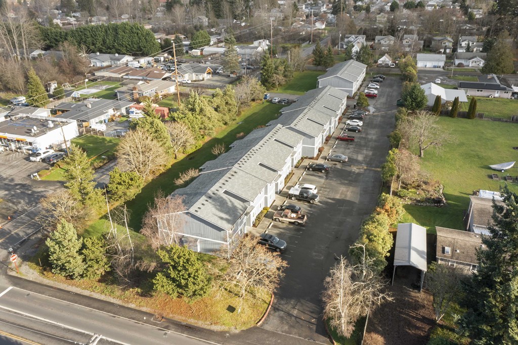 an aerial view of the roof of a building