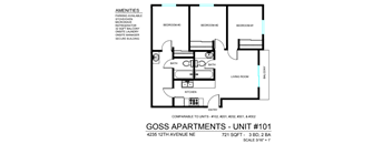 A floor plan for apartment units at Goss Apartments.