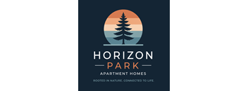A logo for Horizon Park Apartment Homes featuring a tree and a sunset.