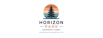 A logo for Horizon Park Apartment Homes featuring a tree and a sunset.