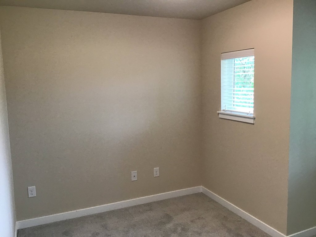 a empty room with a window and a carpet