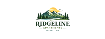 A mountain landscape with the text "RIDGELINE APARTMENTS EVERETT, WA" in the foreground.