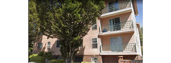 A tree in front of a building with a balcony.