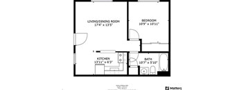 A black and white image of a floor plan for a small apartment.