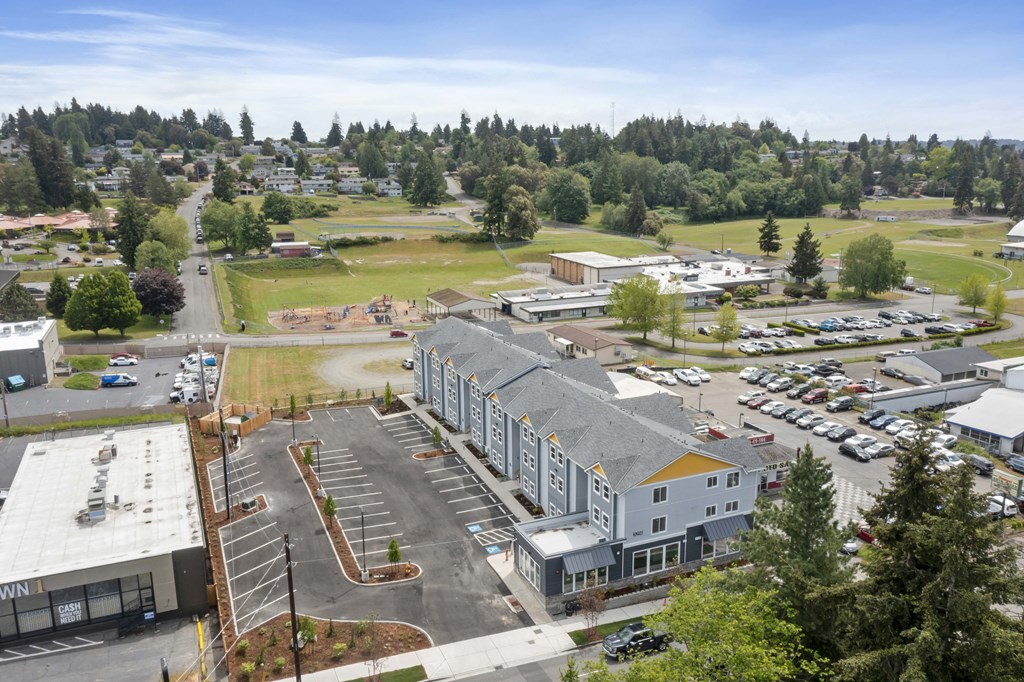 the building where the hotel is located is shown in this aerial view