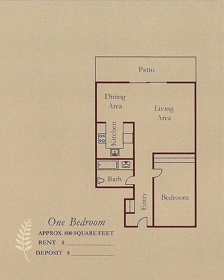 a drawing of a one bedroom floor plan of a house