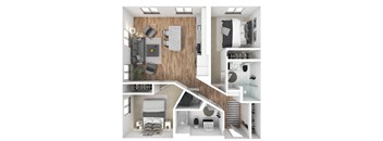 a 3d rendering of a bedroom with a bathroom and living room at The Hub, Lacey, WA