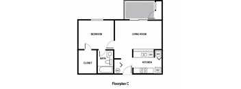 a floor plan of a studio apartment with a bedroom and a living room
