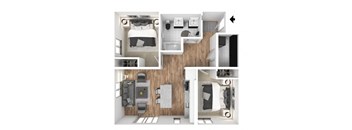 2 Bedroom 1 Bathroom C.2 Floorplan at The Hub Apartments, Washington 98503