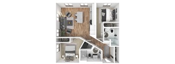 2 Bedroom 2 Bathroom C.1 Floorplan at The Hub Apartments, Lacey