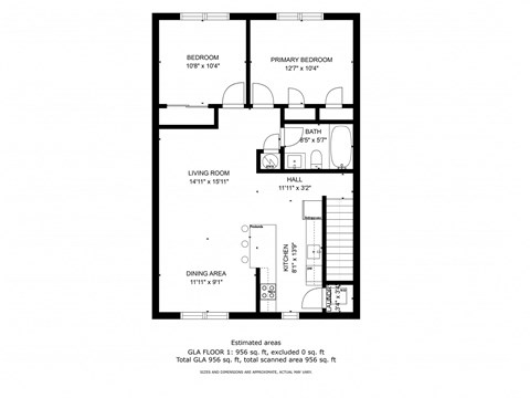 2 bedroom 1 bath floor plan at Nu-Horizons, Copiague