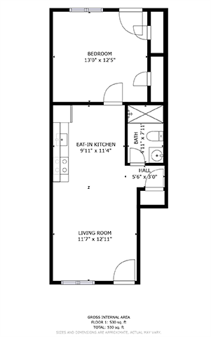 a floor plan of a 1 bedroom floor plan