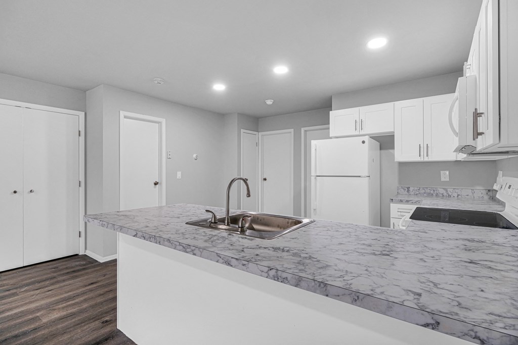 Kitchen with counter at Amity Oak, Amityville, New York