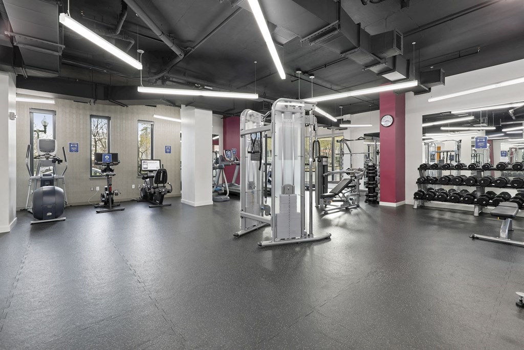 Newly Renovated Fitness Center at Aurora Apartments, North Bethesda, MD