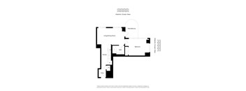 A floor plan of an apartment with a living/dining room, kitchen, bath, bedroom, and entry.