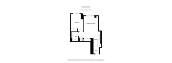 A floor plan of an apartment with a bedroom, bathroom, living/dining room, kitchen, and entry.