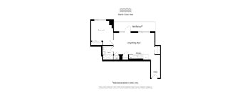 A floor plan of an apartment with a living/dining room, kitchen, bath, bedroom and an entry.